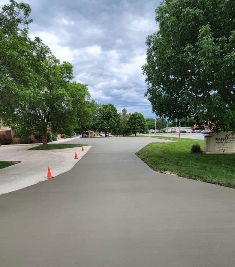 Freshly poured concrete driveway curing near Monroeville, Indiana.