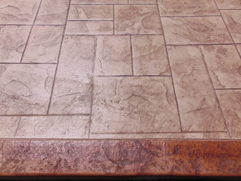 Red stamped textured concrete