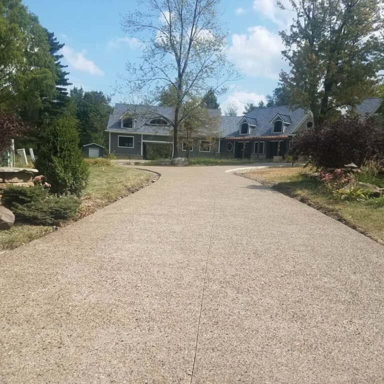 Exposed-aggregate concrete driveway surface in LaGrange, Indiana.